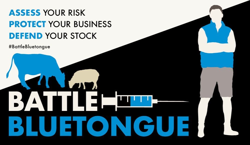 Battle Bluetongue campaign graphic in black, blue and grey